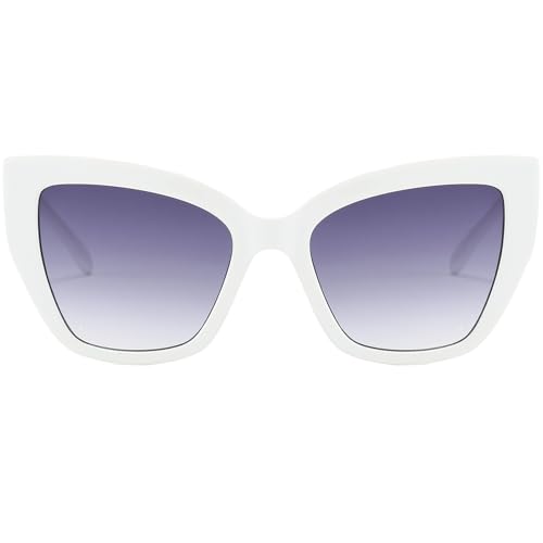 BRMHDY Oversized Cat Eye Sunglasses for Women Fashion Big Cateye Frame Sunnies Trendy UV400 Black Shades (White/Grey Gradient)