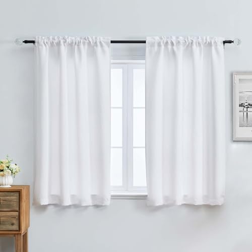 Image of Aiyufeng Pure White Curtains for Bedroom 54 Inches Long 2 Panels Set, Room Darkening Window Treatment, Short Curtain Drapes, Soft Touching Casual Rod Pocket Privacy Curtains, W40 x L54 Inch