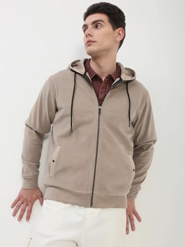 Image of SHOWOFFFF Men Solid Front-Open Sweatshirt | Hooded Full Sleeves Cotton Sweatshirt's for Mens | Slim Fit Regular Length Sweatshirts for Men's