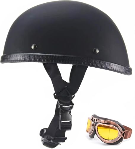 Motorcycle Half Helmet, DOT Approved Adult Men Women Retro Open Face Bike-Helmets, Bicycle/Skateboard Helmet for Adults, Bike, Skate, Scooter, Longboard Half Shell Helmet (Matte Black+Y, XX-Large)