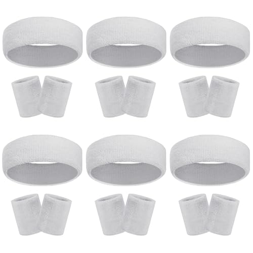 Image of 18 Pcs Sweatbands Headband Wristband Set Colorful Striped Terry Cloth Sports Athletic Gym 80s Sweat Headbands