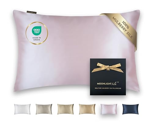 Moonlight Silk Funda de Almohada de Seda de Morera 100% Pura, 50 x 75 cm, 25 Momme, Grado 6A, certificada por Oeko-Tex, Cabello Brillante, sin encrespamiento y Piel hidratada (Rosa)
