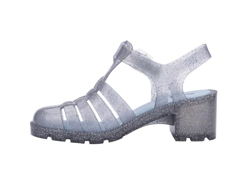 Melissa Possession Heel Fashion Sandals for Women - Iconic Fisherman Style with Medium Block Heel - Adjustable Buckle for Comfort - 100% PVC Upper/Insole/Sole - Glitter Clear, 8