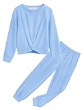 Arshiner Girls 2 Piece Outfits Clothing Sets Twist Front Pollover Sweatshirt and Sweatpants Kids Sweatsuits 7-8 Years