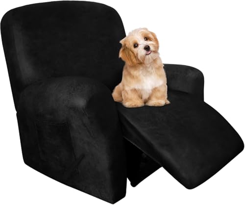 Image of molasofa Recliner Chair Cover- 4 Piece Leather Like Large Recliner Cover with Pocket Soft Non Slip Stretch Recliner Slipcover for Lazy Boy Recliner Chair Washable Furniture Protector (Black)
