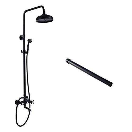 Oil Rubbed Bronze Bathroom Luxury Shower Faucet Rain Mixer 8 Inch Round Head Double Cross Handle with 12 Inch Oil Rubbed Bronze Extension Tube