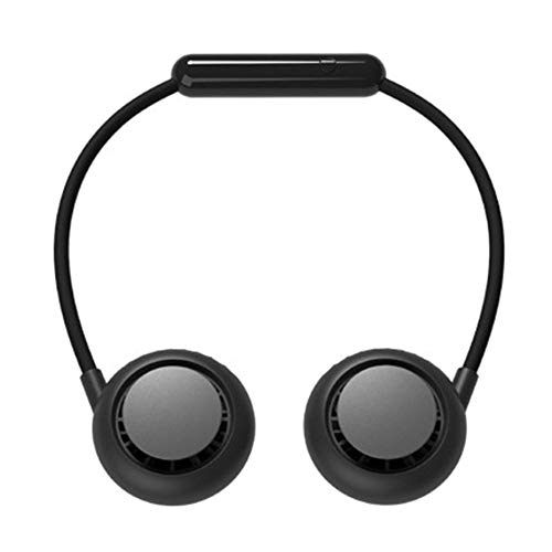 Hanging Neck Fan, Kopfhörer Design-Mini-USB-Ventilator, Wearable Necklance Fan um Stutzen mit LED-Doppel Wind Kopf,Schwarz