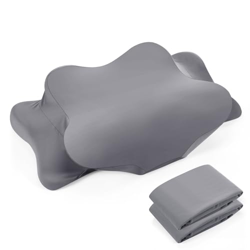 Hahafelt 2 Pcs Cooling Cervical Pillowcase with Zipper (Only Pillowcase) Ergonomic Cervical Neck Pillow Cover Breathable Cool Pillow Case for Side Back Stomach Sleepers(Dark Gray Standard Size)
