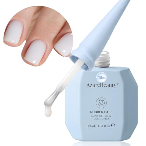Image of AZUREBEAUTY 18ml Rubber Base Builder Gel Polish for Nails, Milky White Rubber Base Coat, Self-Leveling Apex Building Nail Strengthener, Long Lasting Soak Off UV LED for Thin Weak Brittle Nails