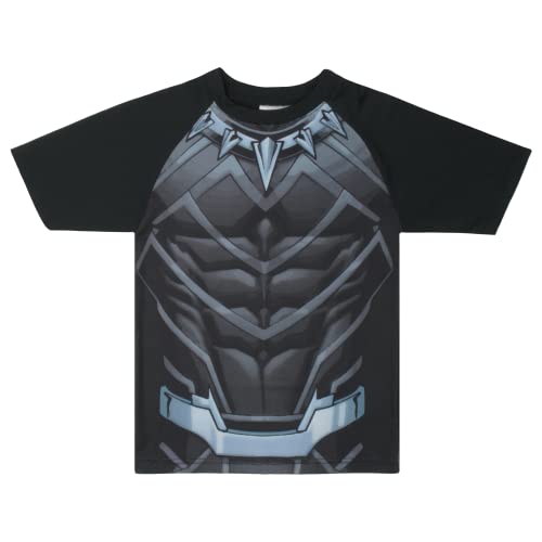 Marvel Boys Avengers Spiderman Black Panther Miles Morales 2-Piece Cosplay Swimsuit Set, Rash Guard & Swim Trunks for Boys3