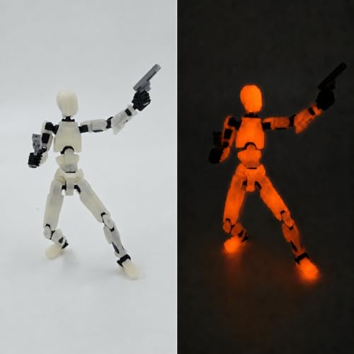 Image of Glow in Dark Dummy13 Fully Articulated Action Figure | 3D Printed Robot Assembly Kit | 5.4 Inch Tall Poseable Collectible Model | Dynamic Poses | DIY Display Figure | Made in India (Orange)