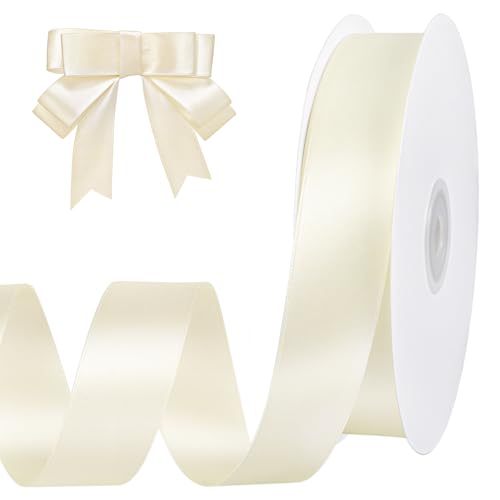 woric Ivory Satin Ribbon 1 inch 60 Yards Cream Ribbon for Crafts Hair Bows Gift Wrapping Home Decor Wedding Invitation Bridal Shower Decorations (Double Faced)