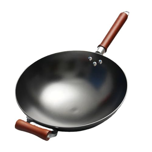 Wok de fierro fundido con tapa de madera para cocina miniatura 1