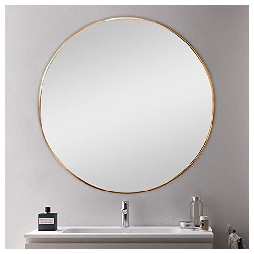 Rund väggspegel med gyllene metallram, 80 cm diameter spegel av aluminiumlegering, väggmonterad hängande cirkelspegel för badrum toalettbord