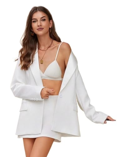 womens blazers dressy casual Flat Lapel, Single Button, Elegant Suit Jacket3