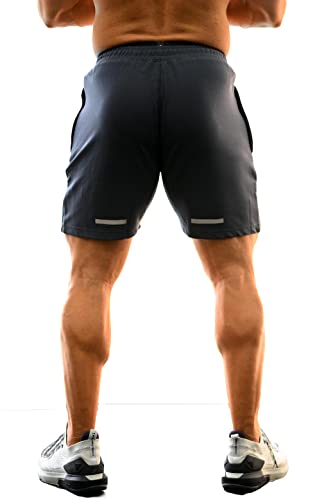 Image of Athletic Slim Fit Training and Gym Shorts for Men with Zipper Pockets