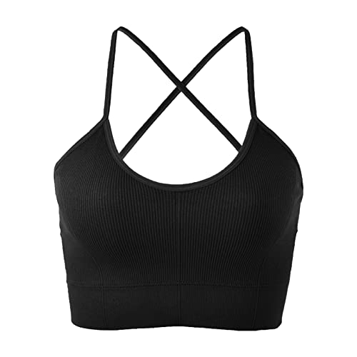 Camiseta de tirantes para mujer, deporte, apoyo cruzado, espalda sin armas, tirantes finos Push Up Stretch Long Corsé Sexy Top Mujer, Le Noir, Talla única