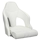 ERGOSEAT Deluxe Pro High Back Boat Seat Premium Sports Flip Up Captain Boat Seat with Armrests (White/White/Ivory)