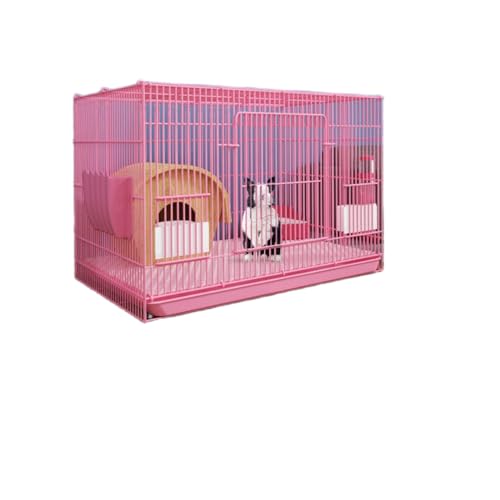 XVVX 折りたたみ式ウサギケージ 小動物用ポータブルペットケージ ウサギ、子猫、チンチラ、モルモットに最適 引き出し付き透明大型トイレ ネットで噛みつき防止 休憩場所 組み立て簡単 傾斜天井ドア (ピンク,XLサイズ)