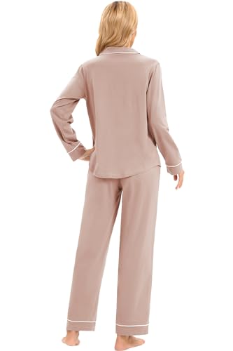 Image of LUBOT 100% Cotton Pajamas for Women Pajama Set Soft 2 Piece Sleepwear PJ Set Long Sleeve Knit Button Cozy Loungewear XS-XXL