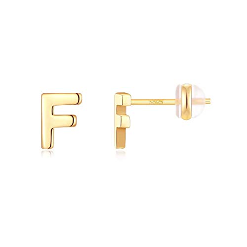 Sterling Silver Stud Earrings for Girls Women, 925 Sterling Silver Gold Stud Earrings Letter F Initial Hypoallergenic Earrings for Women Jewelry Gifts Toddler Kids Earrings for Girls
