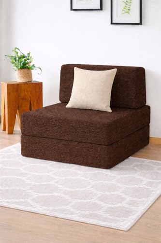 Image of Coirfit Single Seater Folding Sofa Cum Bed - Perfect for Guests - Jute Fabric Washable Cover with Free Cushions - | 3' X 6' Feet, Brown