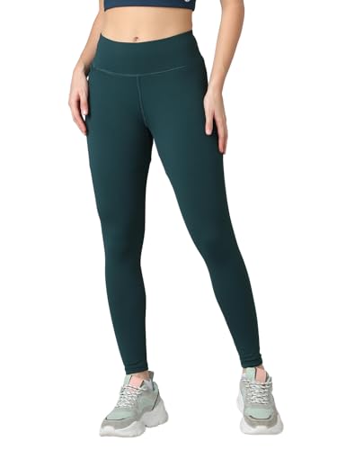 Image of TECHNOSPORT Women's Solid Slim Fit ELASTOPLUS Tights High Waist Polyester Gym Leggings for Yoga Running Workout UPF50+ Anti Odour