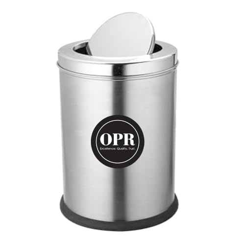 Image of OPR Stainless Steel Swing Dust Bin with Lid| Garbage Bin, Trash Can for Home, Kitchen, Washroom, Bathroom and Offices (14 X 28 in. - 80 Ltr)