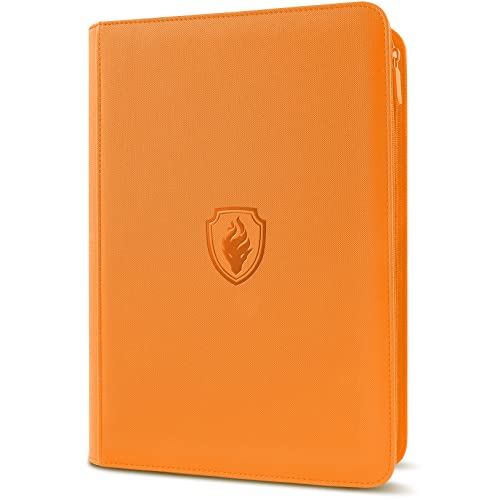 Image of Premium Zip Card Binder, Fabmaker 9 Pocket Trading Card Binder, PU Cover Zipper Card Collection Album, Sturdy 360 Side-Loading Card Folder Holder for Game & Sports Cards, Orange
