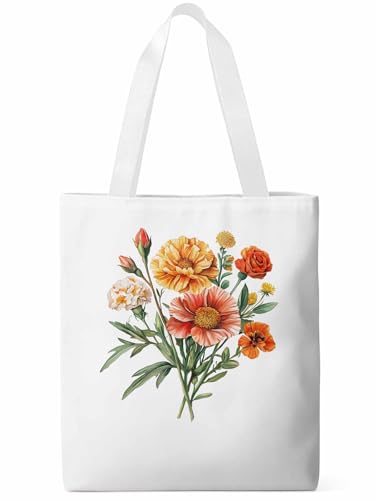 Canvas Tote Bag, Spring Flowers Botanical Aesthetic Canvas Tote Handbags for Women Shoulder Bag