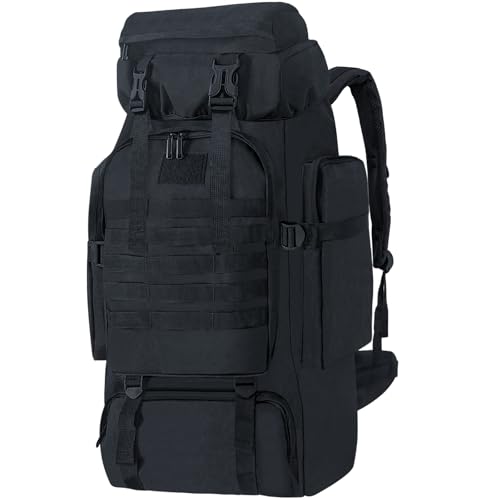 Sac à Dos de Randonnée 80L Extra Large Étanche pour Camping, Escalade, Trekking – Sport en Plein Air avec Système Molle pour Hommes Femmes (Noir)