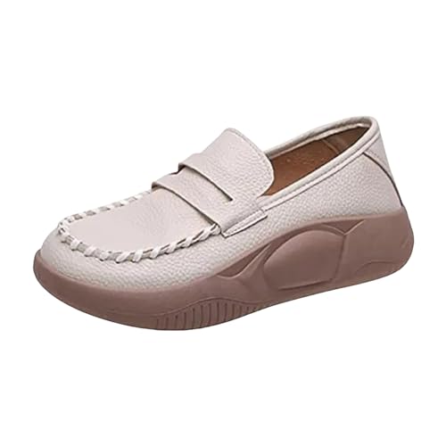 MBDWWLC Sandals for Women 2025 Leather Sneakers Fashion Retro Soft Sole Shoes Comfortable Non-Slip Flat Loafers for Casual Wear