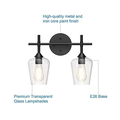 Ralbay Vintage Black Bathroom Light Fixtures 2-Lights Industrial Matte Black Finish with Clear Glass Black Vanity Lights Farmhouse Bathroom Vanity Lights Wall Sconce