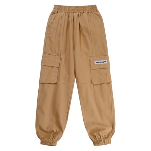 Loyan Boys' Elastic Waist Jogging Trousers Casual Jogger Sweatpants with Pockets Active Cargo Pants2