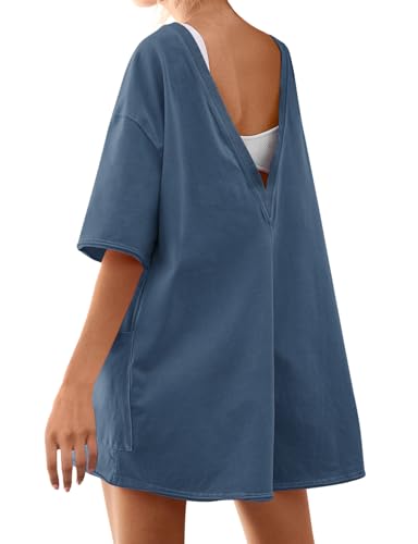Yousify Rompers for Women 2024 Summer Athletic Oversized Romper Short Sleeve Jumpsuit Adult Onesie with Pockets