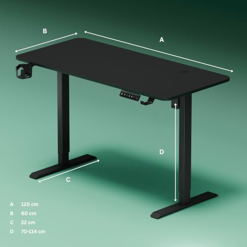 Image of Dr Luxur Stallion Electric Standing Desk | Height Adjustable 70-114cm | 80kg Load | 3 Memory Presets | Zero Wobble | Child Lock | Low Noise Motor | 5 Year Warranty (Black, 1200 * 600 mm)