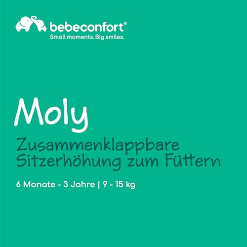 Bebeconfort Moly, Sitzerhöhung Stuhl Kind, 6 Mon–3 Jahre, 9–15 kg, leichter tragbarer Hochstuhl, kompakt zusammenklappbar, 3 einstellbare Höhen, Kindersitzerhöhung mit 3 Tablettpositionen, Tinted Grey