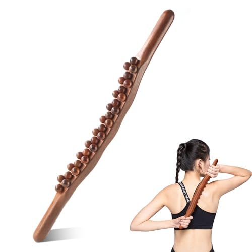 Gua Sha Wooden Therapy Stab Ganzkörper Scraping Stick Massagestab Holz mit 31 Holzmassageperlen Faszienstab Massage Sticks für Rücken Bauch Schulter Muskelentspannung Nacken Beine Arme 58cm