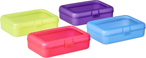 Image of Amazon Basics 4-Pack Large Pencil Cases, Storage Organizer, Durable Plastic School Supply Box, Multi-Color Student Organization for Office, College & Classroom Supplies