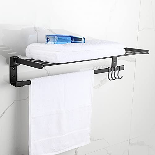 Porte-serviettes mural 60 cm en aluminium noir à deux niveaux avec barre pliable - 4