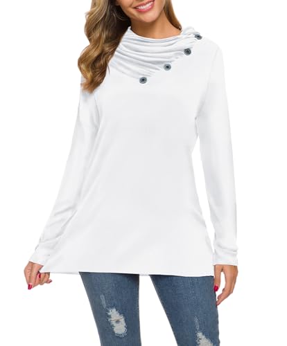 Image of WEACZZY Women's Long Sleeve Shirts Button Cowl Neck Casual Loose Tunic Tops Blouse Dressy Fashion 2026
