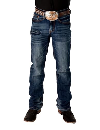 B. Tuff Western Jeans Mens Fired Up Bootcut 33 Long Med Wash MFIREP