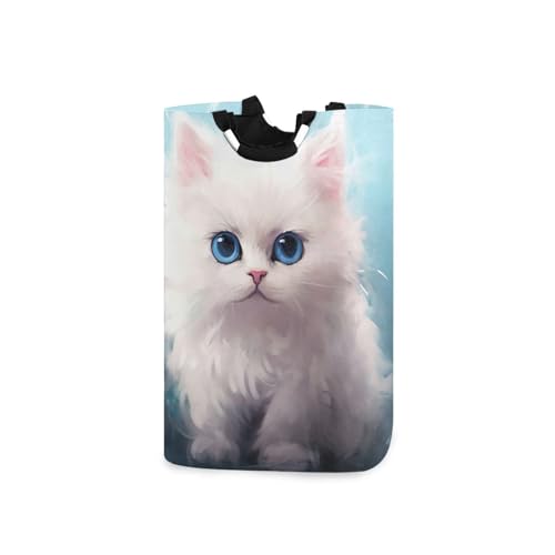 Jihqo Laundry Hamper Basket Cute Cat Collapsible Nursery Storage Bin Waterproof Clothing Baskets for Home Bedroom Bathroom Washing Room