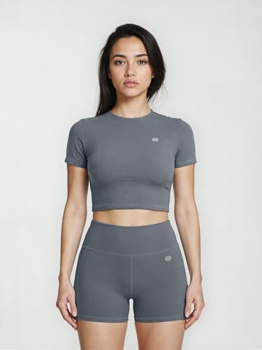 Image of Sfytt Women Gym Crop Top Athletic Yoga Short Sleeve Fitness Tight Tee Outdoor Workout Cropped Tank Tops