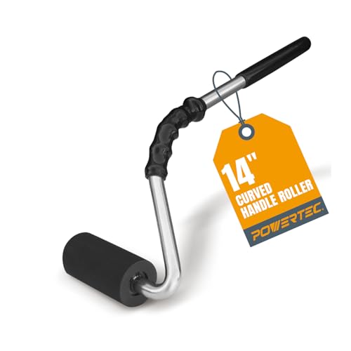 POWERTEC 14 Curved Handle J Roller 1-1/2 Inch Diameter 3 Inch Wide For Floor/Veneers Laminate Wall Coverings & Edge Banding Roller Tool with Rubber Roller (71011)