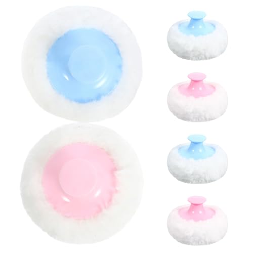 MOLUCKFU Borlas Suaves para Polvos Sueltos para, 6 Piezas (3 Azul Claro 3 Rosa), Aplicador Redondo de Felpa Lavable, Esponja para Cuidado Corporal y Facial, Adecuado para Viaje y Uso