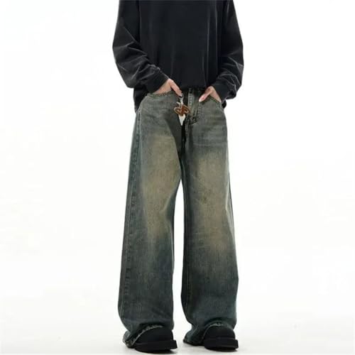 Men's European and American Straight Pants High Street Style Washed Denim Jeans3