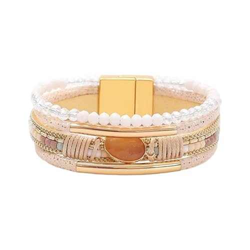 Leather for Women Handmade Crystals Beads Heart Stackable Adjustable Cuff Jewelry Accessory Gift