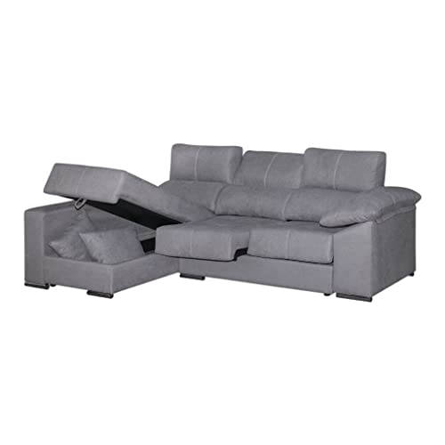 Tanuk Sofá Chaise Longue 4 Plazas Gris Perla HELA Reversible 265x150 Tejido con Sistema ACUALINE Asientos Extensibles...