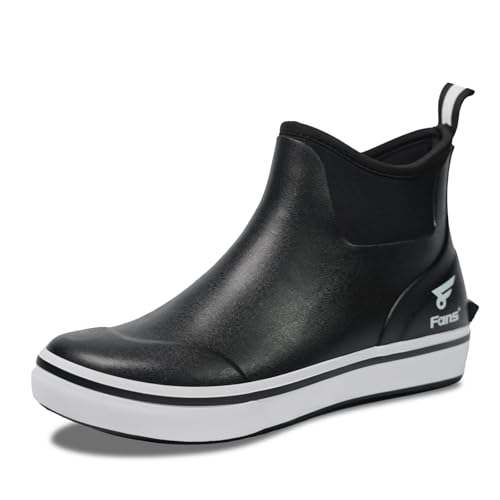8 Fans Mens Deck Boots, Waterproof Rubber Rain Boots, Anti-slip Fishing Booties, Short Ankle Shoes for Boating, Outdoor, Size 7-14